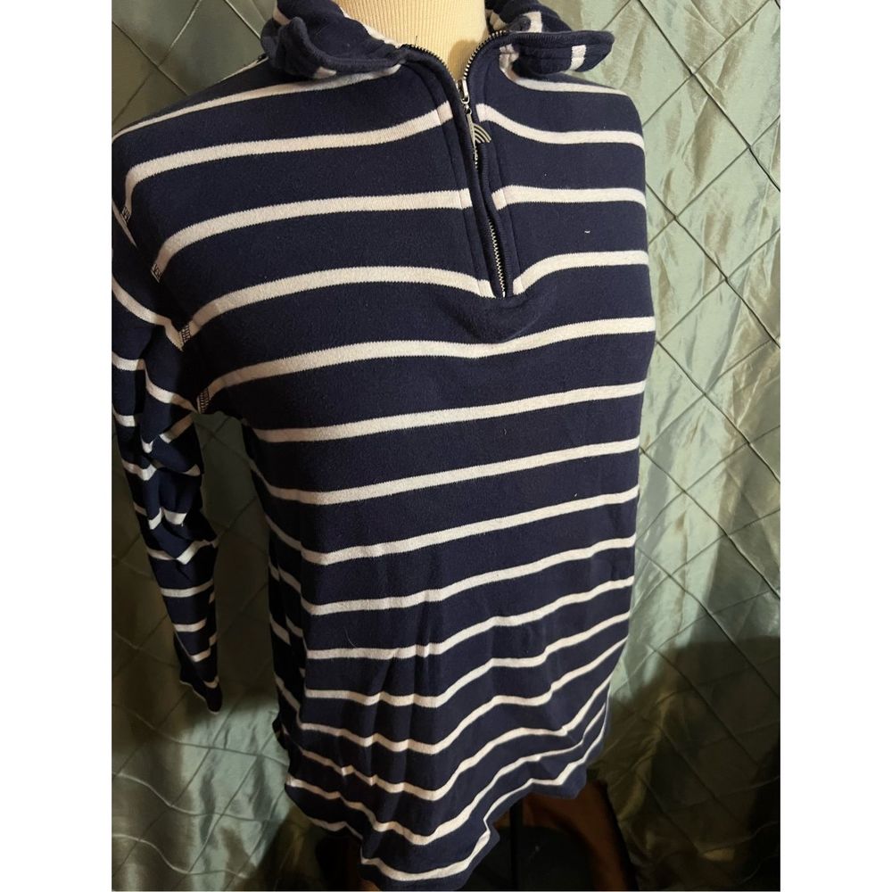 Catalina Women Small Navy White Stripped Zip Long Sleeve Pullover Collared Shirt